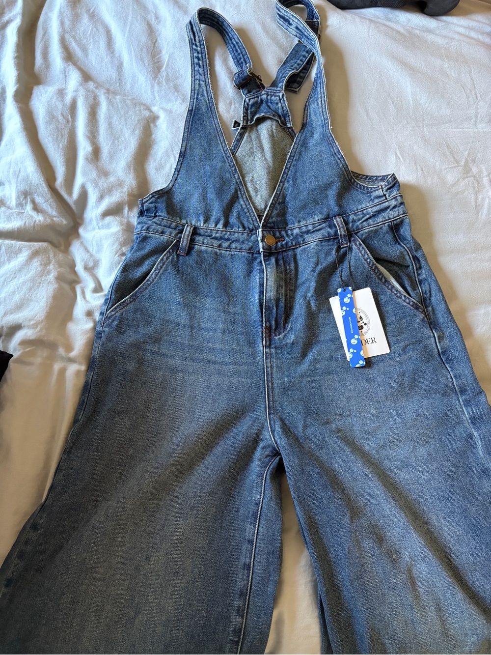 Denim Overalls Jeans - Blue Wide-Leg Womens Jeans